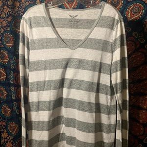 White and Gray Stripped Long Sleeve Shirt